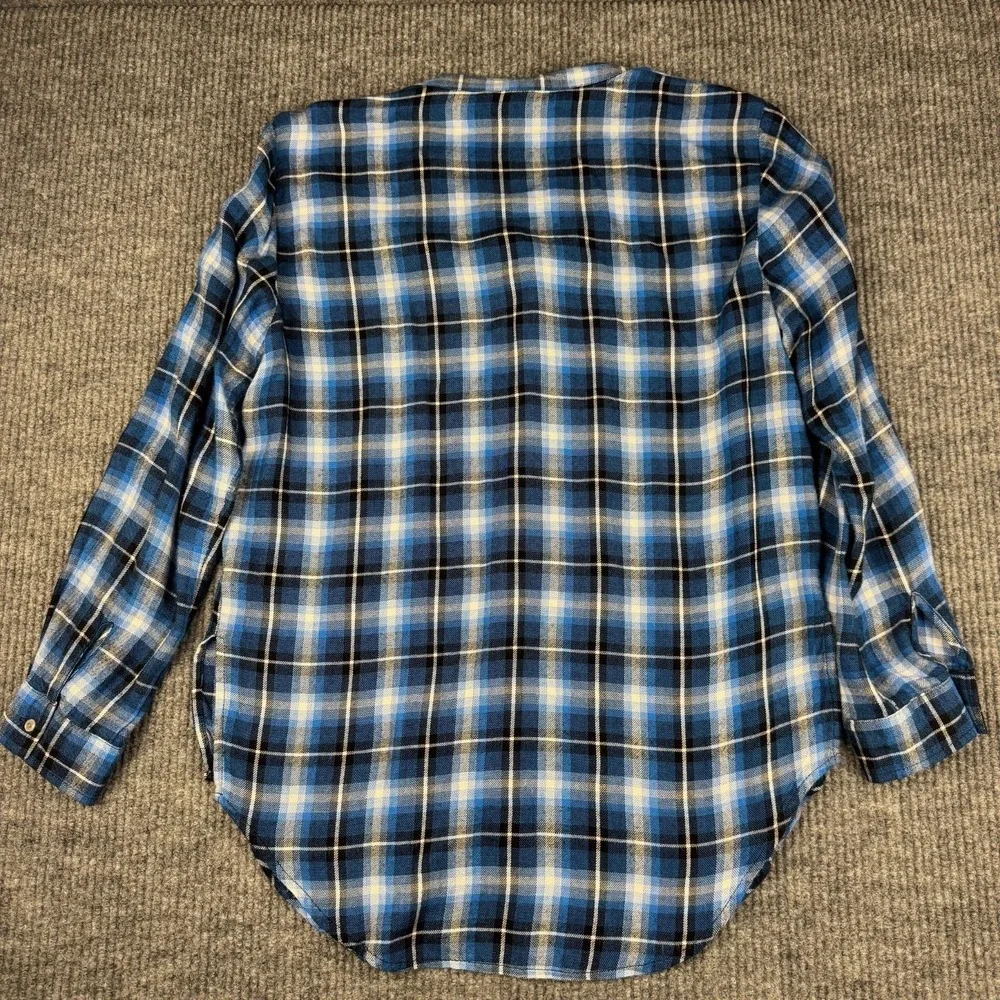 White Crow Flannel Button Up Shirt Womens L Blue Plaid Tunic Grunge Heritage - Picture 2 of 10